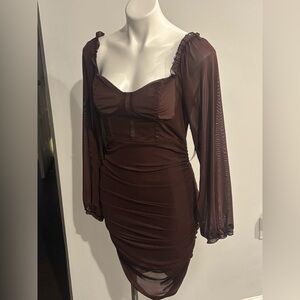 Almost Famous Deep Burgandy Bodycon Sheer Sleeve Dress